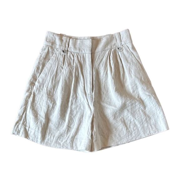 H&M high rise tan linen blend trouser tailored short size 4 - Picture 1 of 9